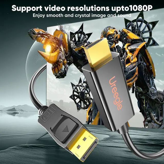 Alt view image 2 of 5 - Ureegle DisplayPort to HDMI Cable 10ft, 5-Pack Uni-Directional DP (Source) to HDMI (Display) Cable 1080P, Display Port to HDMI Cord for Monitor Projector, Gold-Plated Plug, Compatible Dell HP Le