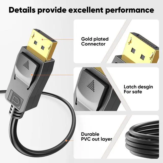 Alt view image 4 of 5 - Ureegle DisplayPort to HDMI Cable 10ft, 5-Pack Uni-Directional DP (Source) to HDMI (Display) Cable 1080P, Display Port to HDMI Cord for Monitor Projector, Gold-Plated Plug, Compatible Dell HP Le