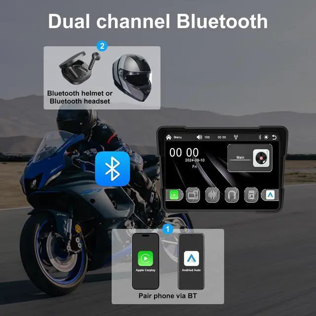 Alt view image 5 of 5 - Wireless Portable Carplay Screen for Car, 7" HD IPS Apple Carplay and Android Auto Screen, Car Touch Screen with 2.5K Dash Cam, Car Audio Receivers with Backup Camera, GPS Navigation Head Unit
