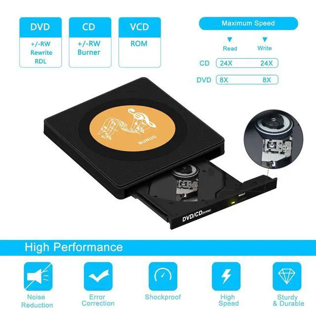 Alt view image 2 of 5 - BUNUD External CD/DVD Drive for Laptop: USB 3.0 & Type C CD Burner with 2 USB/TF/SD Slots - Plug & Play Portable +/-RW ROM Reader Player SuperDrive for PC Mac Apple Windows (Gold)
