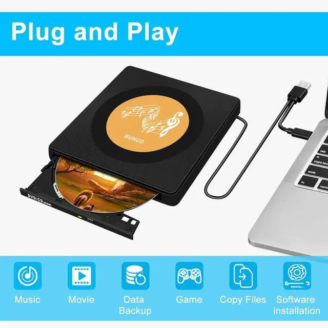 Alt view image 3 of 5 - BUNUD External CD/DVD Drive for Laptop: USB 3.0 & Type C CD Burner with 2 USB/TF/SD Slots - Plug & Play Portable +/-RW ROM Reader Player SuperDrive for PC Mac Apple Windows (Gold)