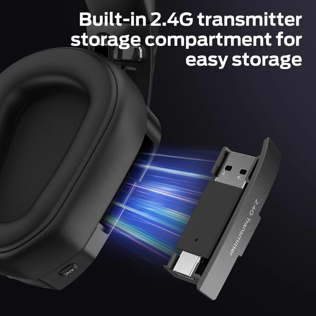 Alt view image 2 of 5 - Monster Mission ANC200 Gaming Headset, 2.4GHz/Bluetooth Gaming Headphones with Active Noise Cancellation, 7.1 Virtual Surround Sound, Stealth Retractable Mic, 70H Battery, for PS5, PS4, PC, Switch