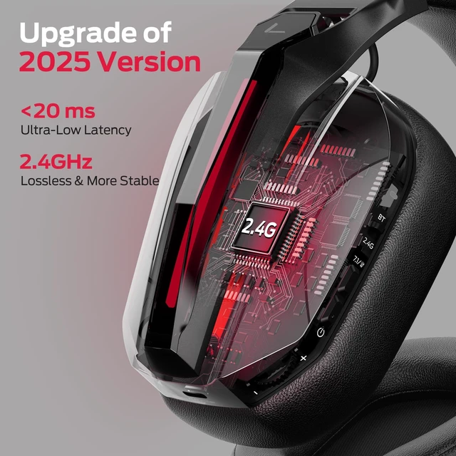 Alt view image 4 of 5 - Monster Mission ANC200 Gaming Headset, 2.4GHz/Bluetooth Gaming Headphones with Active Noise Cancellation, 7.1 Virtual Surround Sound, Stealth Retractable Mic, 70H Battery, for PS5, PS4, PC, Switch