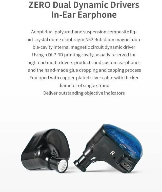 Alt view image 3 of 5 - Fanmusic TRUTHEAR x Crinacle Zero Earphone Dual Dynamic Drivers in-Ear Earphone with 0.78 2Pin Cable Earbuds (Zero)