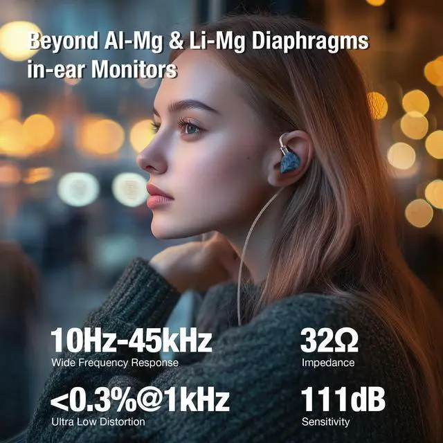 Alt view image 5 of 5 - Hidizs MK12 Turris Wired IEMs Earbuds, 12mm 91% Pure Magnesium Driver w/1.5T Magnet in-Ear Monitors, Studio-Grade Sound, 10Hz-45kHz, Hi-Res Certified, Pneumatic Filters, Detachable OFC Cable, 3.5 mm