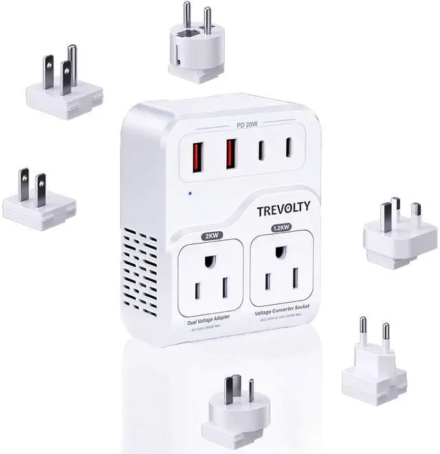 Main image of TREVOLTY 2000W Voltage Converter US to Europe for Hair Dryers, 7-in-1 220V to 110V Converter for European Travel with 3 AC/2 USBA/2 USBC Ports (PD20W)
