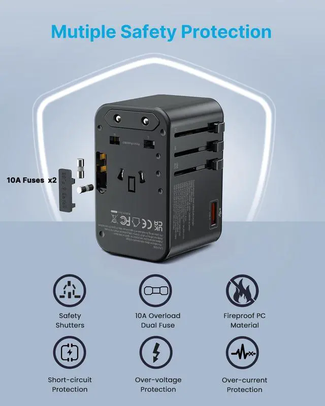 Alt view image 5 of 5 - Universal Travel Adapter, VINTAR 100W GaN International Power Adapter with 3 USB C PD and 1 USB A QC, All in One Plug Adapter, Travel Adapter Worldwide for EU/UK/USA/AUS(Type C/G/A/I)