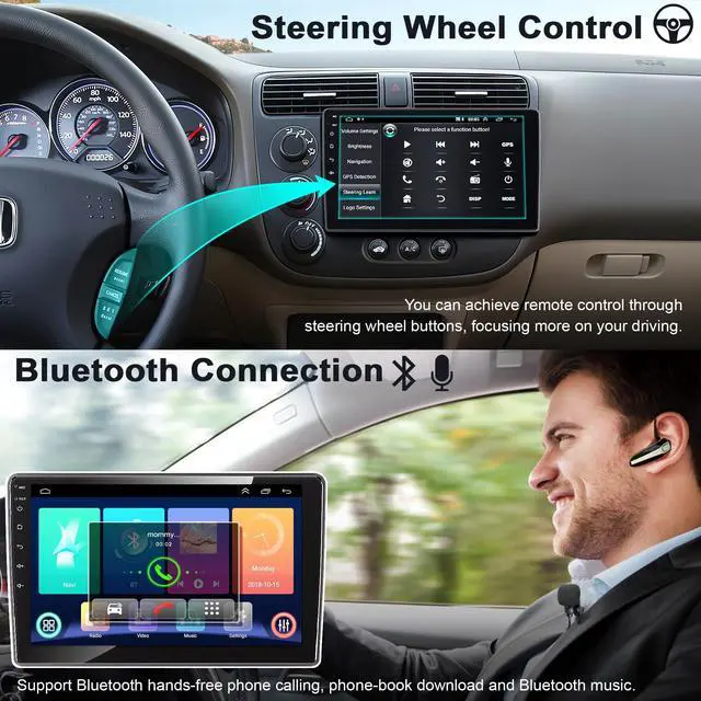 Alt view image 4 of 5 - (8-core+64G) for Honda Civic 2001 2002 2003 2004 2005 Car Radio, 9'' QLED Touchscreen Car Stereo Support Wireless Carplay&Android Auto, Bluetooth5.2, Reverse Camera/GPS/WiFi/Steering Wheel Cont
