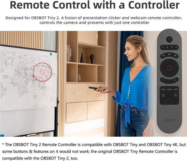 Alt view image 4 of 5 - OBSBOT Tiny Smart Remote 2, Smart Remote for Tiny 3 Lite/Tiny 3/Tiny 2 Lite/Tiny 2/Tiny 4K/Tiny 1080P/Tiny SE Webcam and UVC to HDMI Adapter 2nd Gen, Wireless Connection via USB Receiver
