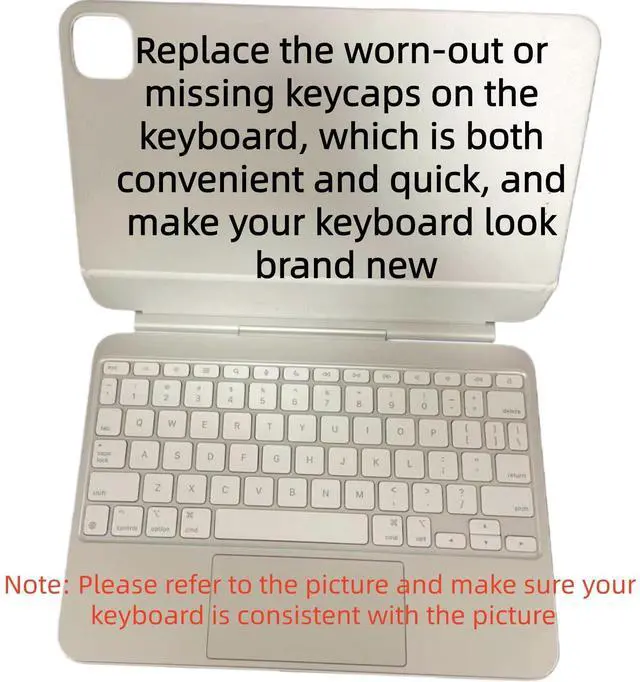 Alt view image 3 of 5 - WATIPUNO Replacement Keycap Keys,Full Set of US Version Keycaps Key Cap Fits for iPad Pro/Air 11'' (M4) Model A2836 A2837 A3006 A2975,M3 A3270,A16 A3354 Magic Keyboard 2024-2025 Year (White)