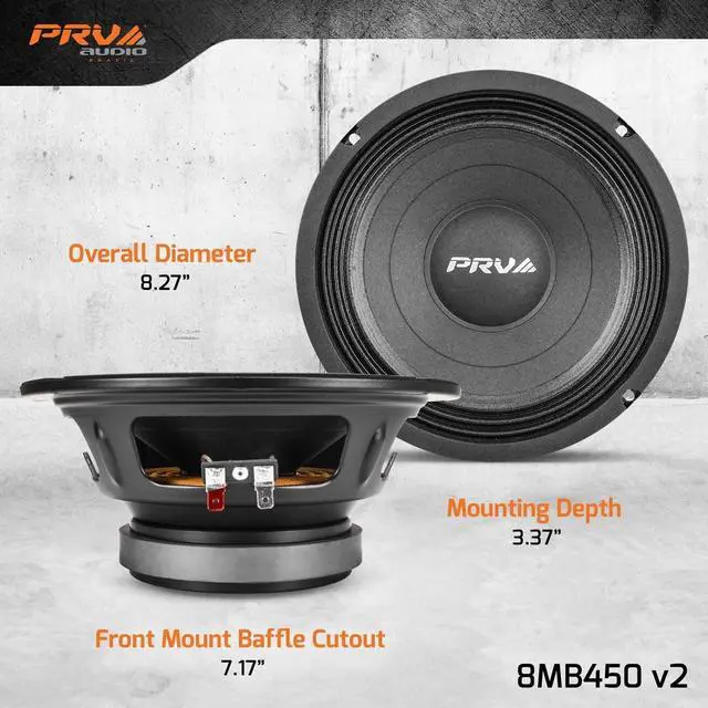 Alt view image 3 of 5 - PRV AUDIO 8 Inch Midbass Speaker 8MB450 v2, 450 Watts, 8 Ohm, 2 in Voice Coil, Loudspeaker for High Output Pro/Car Sound System (2 Speakers) Bundle
