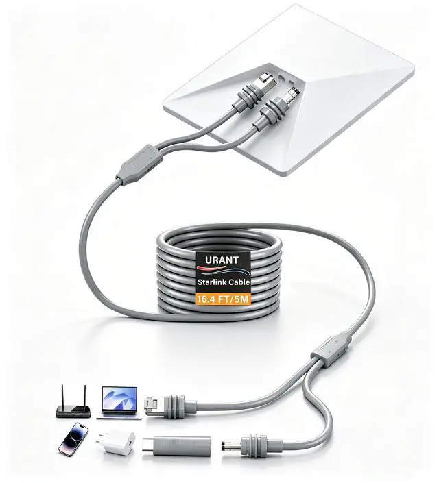 Main image of URANT 2-in-1 Starlink Mini Cable 16.5FT/5M,Cat6 Gigabit Ethernet Cable
