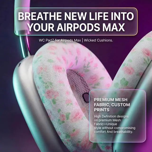 Alt view image 4 of 5 - WC PadZ Max Ear Cushions Compatible with AirPods Max 1 & 2, Made by Wicked Cushions ^^ Soft Fabric, Enhanced Comfort & Unique Style ^^ Floral