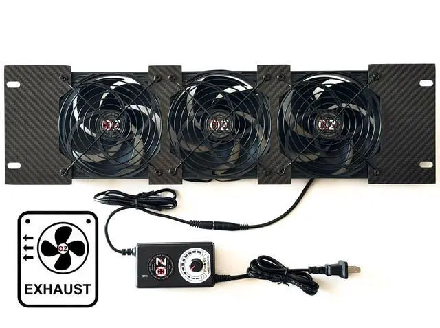 Alt view image 2 of 5 - OZ-USA 3U Rackmount Cooling Exhaust Fan Panel Quiet High-Airflow 19" Server Network AV Cabinet Cooler Carbon Fiber