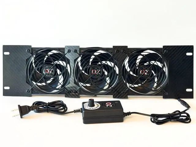 Alt view image 5 of 5 - OZ-USA 3U Rackmount Cooling Exhaust Fan Panel Quiet High-Airflow 19" Server Network AV Cabinet Cooler Carbon Fiber