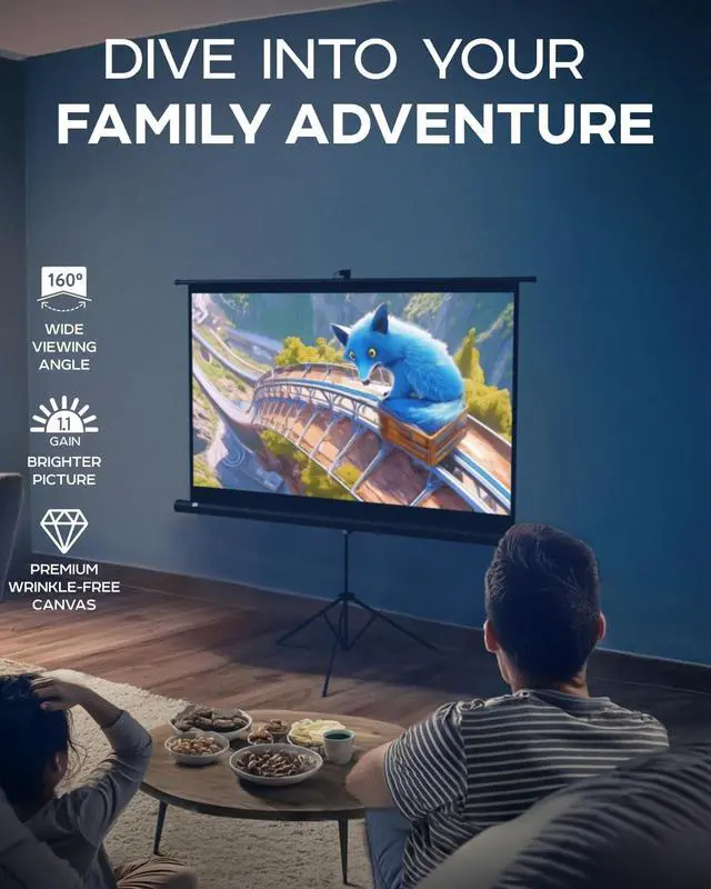 Alt view image 2 of 5 - Projector Screen with Stand 60 inch - Indoor and Outdoor Projection Screen for Movie or Office Presentation - 16:9 HD Premium Wrinkle-Free Tripod Screen for Projector with Carry Bag and Tight Straps