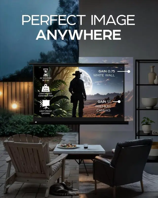 Alt view image 5 of 5 - Projector Screen with Stand 60 inch - Indoor and Outdoor Projection Screen for Movie or Office Presentation - 16:9 HD Premium Wrinkle-Free Tripod Screen for Projector with Carry Bag and Tight Straps