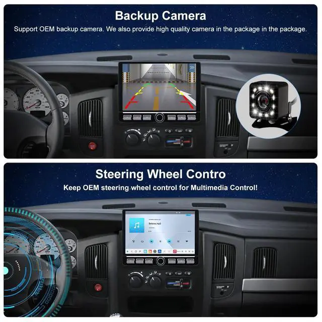 Alt view image 5 of 5 - 4G LTE QLED Radio for Dodge RAM 2002-2005 Upgrade,8-Core CPU Touch Screen Stereo,Wireless CarPlay & Android Auto,Support OEM Camera & Steering Wheel Control,Free Camera