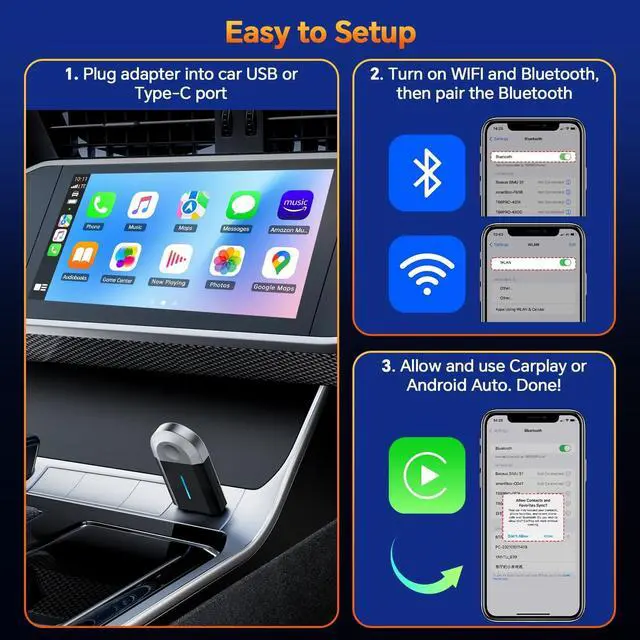 Alt view image 4 of 5 - Master Cables 2 in 1 Wireless Carplay Adapter for Apple CarPlay & Android Auto, USB A & USB C Dongle Converts Wired to Wireless, Compatible with Cars from 2016, Plug & Play
