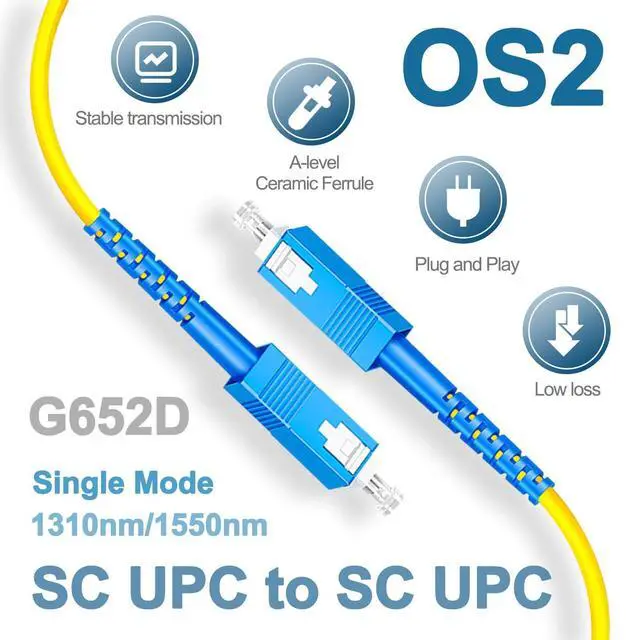 Alt view image 2 of 5 - Lebrudos 2Pcs 15 Meter Fiber Optic Patch Cord SC UPC to SC UPC, Simplex Single Mode Fiber Cable Jumper OS2 G652D 9/125m, 1310nm/1550nm LSZH 3.0mm