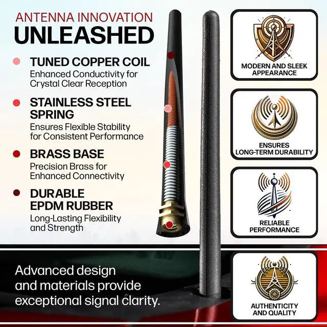Alt view image 3 of 5 - Short Rubber Antenna for GMC Sierra 1500 (2006-2027) - German Engineered with Internal Copper Coil for Enhanced Signal Reception - Car Wash Proof & Easy Install - 6 3/4 Inch