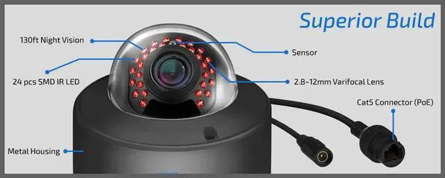 Alt view image 5 of 5 - GW Security 5MP H.265 Super HD 2592 x 1920P Network PoE Weatherproof Security IP Dome Camera with 2.8-12mm Motorized Zoom Lens (VD5075MIP)