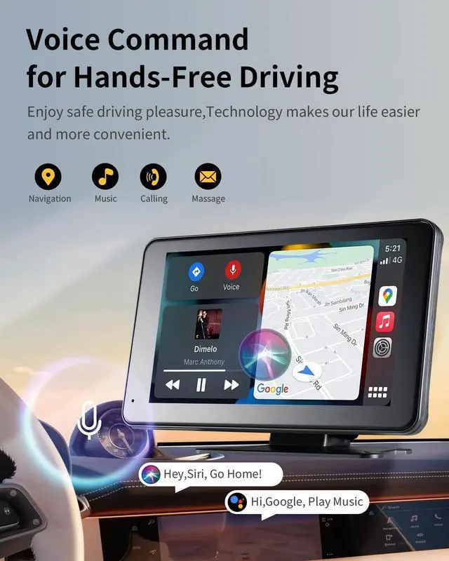 Alt view image 4 of 5 - Wireless CarPlay & Android Auto Screen for Car - 7" Portable Car Stereo with 1080P Backup Camera, GPS Navigation, Voice Control, Bluetooth, FM, AUX - Universal Plug & Play Head Unit for Older V