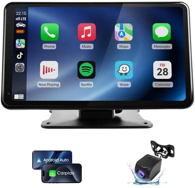 Main image of Wireless CarPlay & Android Auto Screen for Car - 7" Portable Car Stereo with 1080P Backup Camera, GPS Navigation, Voice Control, Bluetooth, FM, AUX - Universal Plug & Play Head Unit for Older V