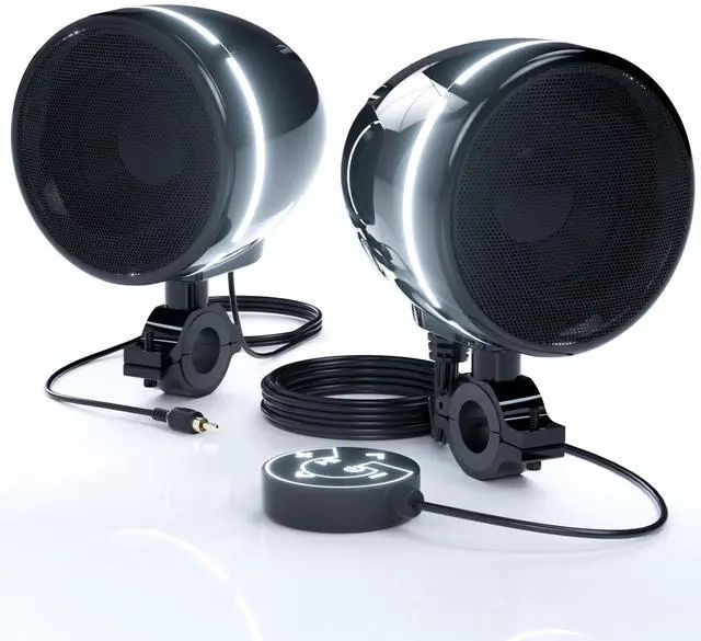 Main image of GoHawk Bluetooth Motorcycle Speakers with LED Ring, 4" Waterproof Motorcycle Stereo System, Built-in Amplifier Audio Music Player w/USB AUX for Harley ATV Scooter 4-Wheeler, AN4-Halo Black