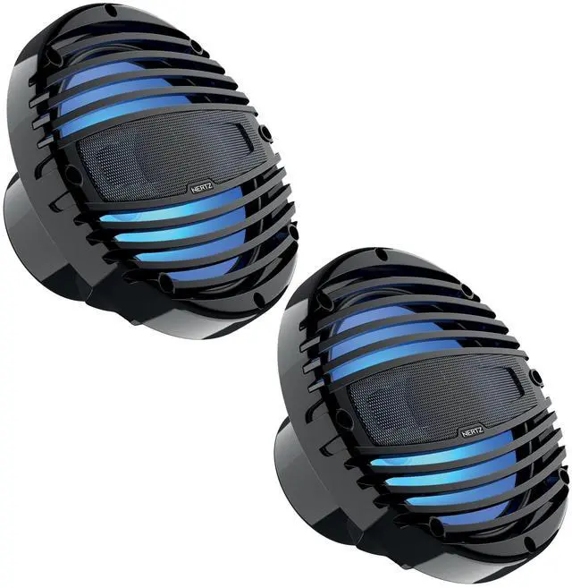 Main image of HERTZ HMX 8 LD-TC - 8" 4-Ohm Coaxial Marine Speakers with RGB LEDs, Black Grilles, Pair