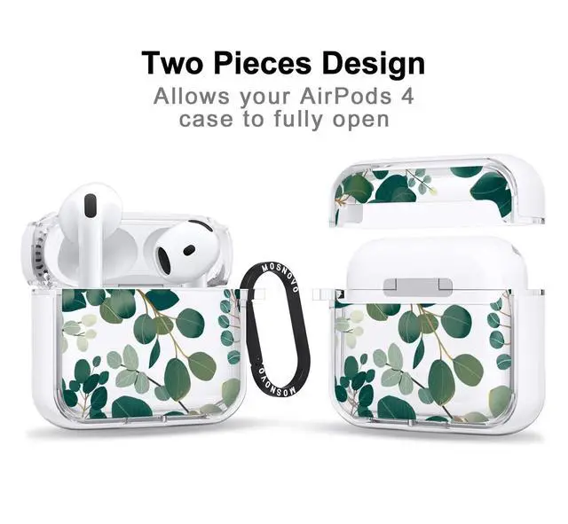 Alt view image 2 of 5 - MOSNOVO for Airpods 4 Case, Protective Clear Case with Shockproof Dual Layer Hard Luxe Metal Ring Designed for Airpods 4 Generation - Eucalyptus