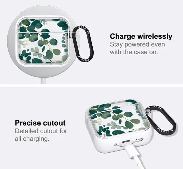 Alt view image 5 of 5 - MOSNOVO for Airpods 4 Case, Protective Clear Case with Shockproof Dual Layer Hard Luxe Metal Ring Designed for Airpods 4 Generation - Eucalyptus