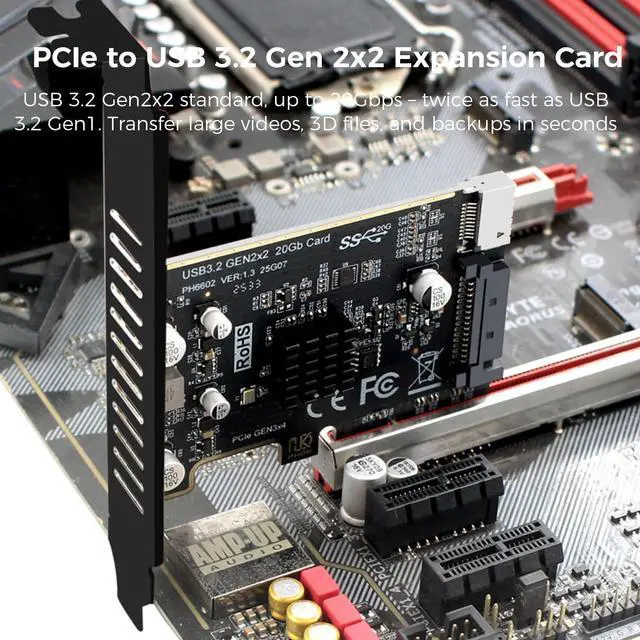 Alt view image 3 of 5 - Gugxiom PCIe to USB 3.2 Expansion Card, 20Gbps Type E Key A Front Header Adapter, Internal Type C Converter with ASM3242 Chip SATA 15Pin Power for Desktop PC