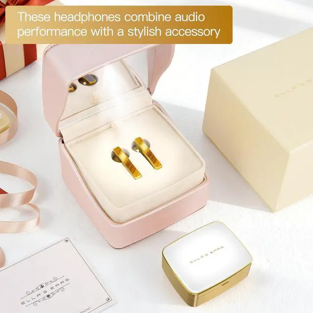 Alt view image 3 of 5 - R'hllor Mothers Day Birthday Gifts for Women, Wireless Earbuds Bluetooth 5.4 Earring Headphones with Noise Cancelling Comfort, Jewelry Style Gift Box, Tigers Eye