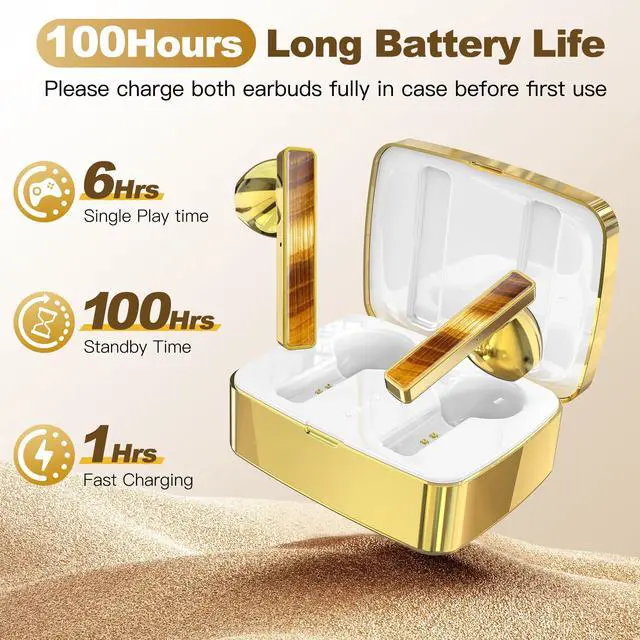 Alt view image 4 of 5 - R'hllor Mothers Day Birthday Gifts for Women, Wireless Earbuds Bluetooth 5.4 Earring Headphones with Noise Cancelling Comfort, Jewelry Style Gift Box, Tigers Eye
