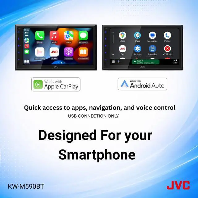 Alt view image 3 of 5 - JVC KW-M590BT Single Din/Double Din Car Stereo (50W x 4-Ch), L-Shaped Chassis Fits Most Cars, Large 6.8" Hi-Res Touchscreen, AM/FM, Apple CarPlay, Android Auto, Rear Camera Input, USB 2.1 Fast Charge