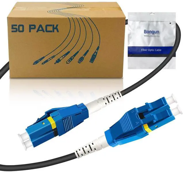 Main image of Bangun 50-Pack - 5m Uniboot LC to LC Armored Fiber Patch Cable, Singlemode 9/125um Fiber Optic Cable Jumper Optical Patch Cord, Duplex, (OS1/OS2 Compatible), LSZH Black