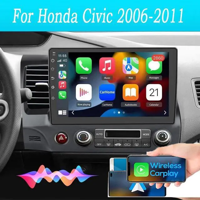 Alt view image 2 of 5 - Surakey 2+64G Android 15 Car Radio for Honda Civic 2006-2011 Stereo with CarPlay Wireless Android Auto, 10in IPS Touchscreen with GPS WiFi Bluetooth FM/RDS SWC + AHD Backup Camera/Microphone