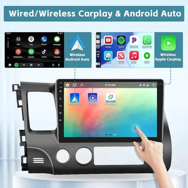 Alt view image 4 of 5 - Surakey 2+64G Android 15 Car Radio for Honda Civic 2006-2011 Stereo with CarPlay Wireless Android Auto, 10in IPS Touchscreen with GPS WiFi Bluetooth FM/RDS SWC + AHD Backup Camera/Microphone