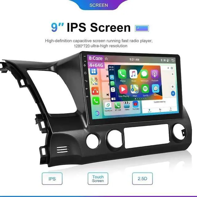 Alt view image 5 of 5 - Surakey 2+64G Android 15 Car Radio for Honda Civic 2006-2011 Stereo with CarPlay Wireless Android Auto, 10in IPS Touchscreen with GPS WiFi Bluetooth FM/RDS SWC + AHD Backup Camera/Microphone