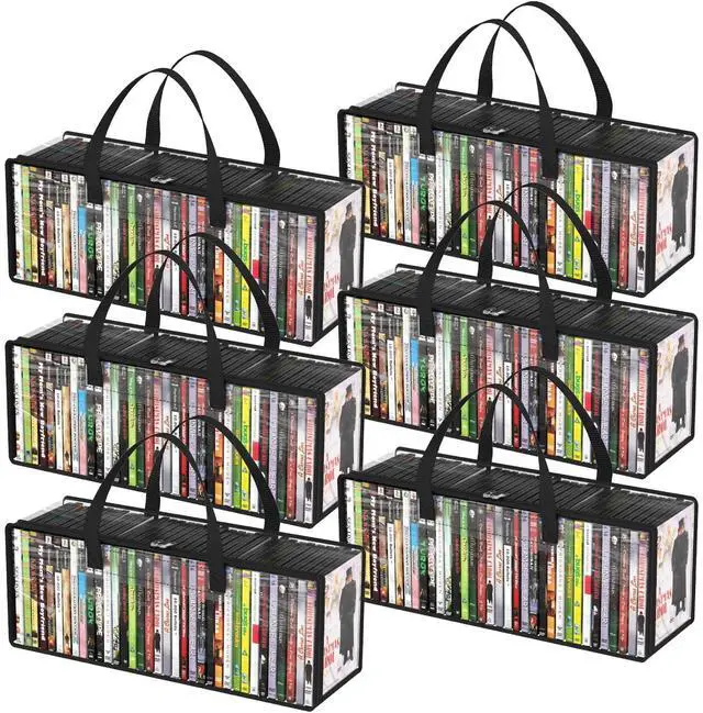 Main image of Lifewit DVD Storage Bags, Clear PVC DVD Case Holder with Handles, Front Window Zipper Design, Stackable Media Organizer for Blu Ray Disc, Movie Cases, VHS Box, Hold 210 Pcs DVDs (35 Each), 6 Pack