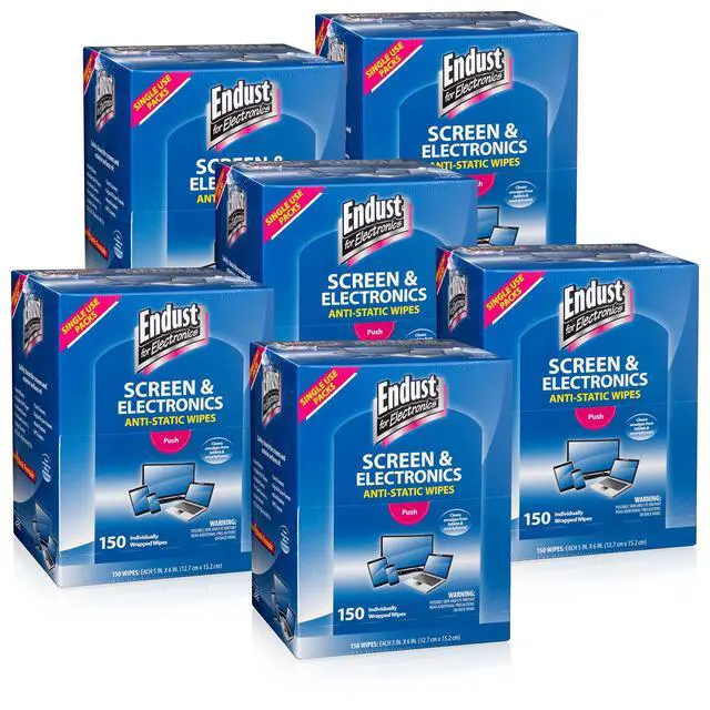 Alt view image 5 of 5 - Endust For Electronics 6 Pack Screen Cleaner Wipes, Electronics Surface Cleaning Wipes, For TV, Phone, Computer Monitor, Laptop, Tablet, Pre-Moistened, Alcohol & Ammonia Free, 150 count (14316)