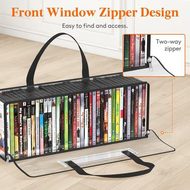 Alt view image 2 of 5 - Lifewit DVD Storage Bags, Clear PVC DVD Case Holder with Handles, Front Window Zipper Design, Stackable Media Organizer for Blu Ray Disc, Movie Cases, VHS Box, Hold 210 Pcs DVDs (35 Each), 6 Pack