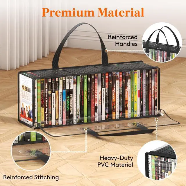 Alt view image 3 of 5 - Lifewit DVD Storage Bags, Clear PVC DVD Case Holder with Handles, Front Window Zipper Design, Stackable Media Organizer for Blu Ray Disc, Movie Cases, VHS Box, Hold 210 Pcs DVDs (35 Each), 6 Pack