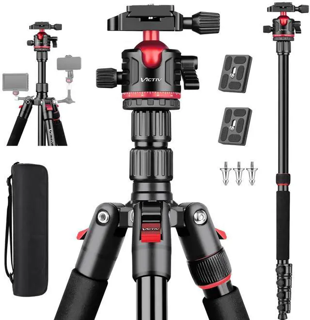 Main image of 77" Aluminum Camera Tripods & Monopods, Victiv Compact Travel Tripod for Camera DSLR, Spotting Scope,Telescope, Binoculars, Porfessional Heavy Duty Camera Tripod Stand for Photography Video Recording