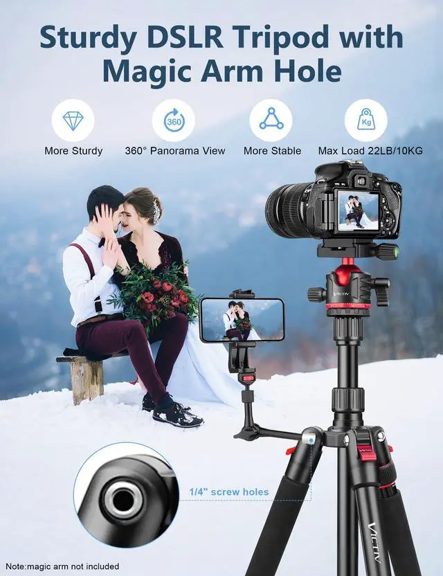 Alt view image 2 of 5 - 77" Aluminum Camera Tripods & Monopods, Victiv Compact Travel Tripod for Camera DSLR, Spotting Scope,Telescope, Binoculars, Porfessional Heavy Duty Camera Tripod Stand for Photography Video Recording