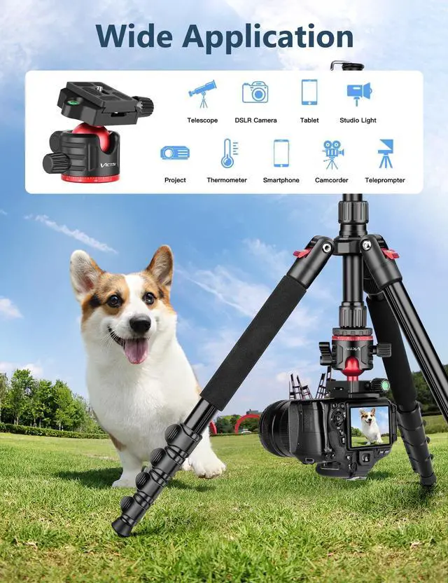Alt view image 3 of 5 - 77" Aluminum Camera Tripods & Monopods, Victiv Compact Travel Tripod for Camera DSLR, Spotting Scope,Telescope, Binoculars, Porfessional Heavy Duty Camera Tripod Stand for Photography Video Recording