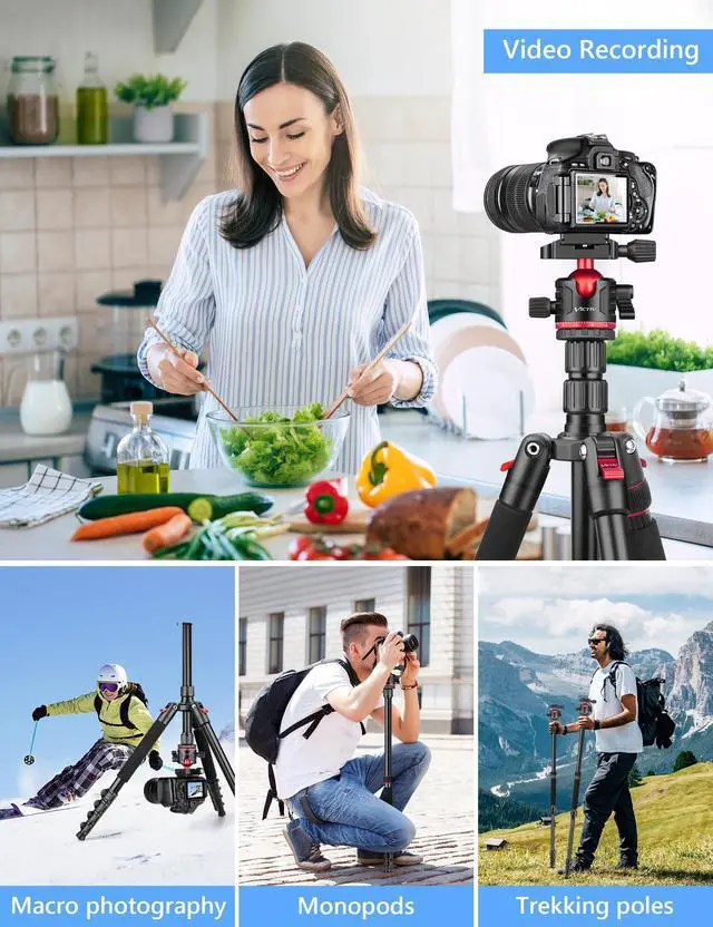 Alt view image 5 of 5 - 77" Aluminum Camera Tripods & Monopods, Victiv Compact Travel Tripod for Camera DSLR, Spotting Scope,Telescope, Binoculars, Porfessional Heavy Duty Camera Tripod Stand for Photography Video Recording