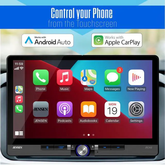 Alt view image 2 of 5 - JENSEN J5CA12 11.6-inch Certified Apple CarPlay Android Auto Wired or Wireless ^^ Maestro & Metra Axxess Ready ^^ Single & Double DIN Car Stereo ^^ SiriusXM Ready ^^ Bluetooth ^^ Front & Rear C