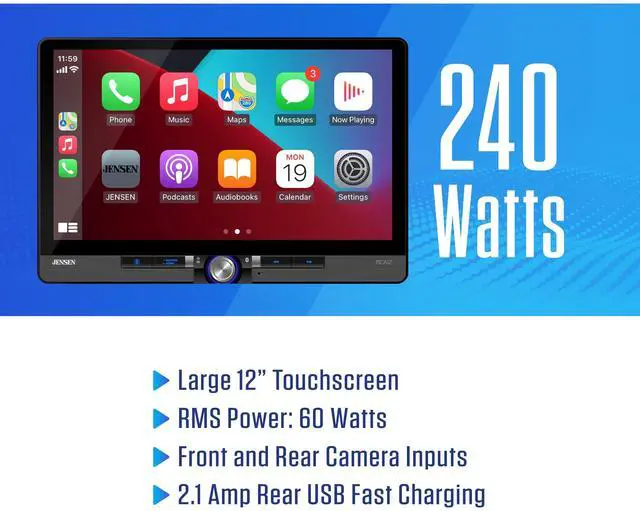 Alt view image 4 of 5 - JENSEN J5CA12 11.6-inch Certified Apple CarPlay Android Auto Wired or Wireless ^^ Maestro & Metra Axxess Ready ^^ Single & Double DIN Car Stereo ^^ SiriusXM Ready ^^ Bluetooth ^^ Front & Rear C